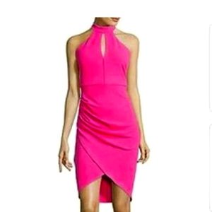 bisou bisou hot pink halter cocktail dress